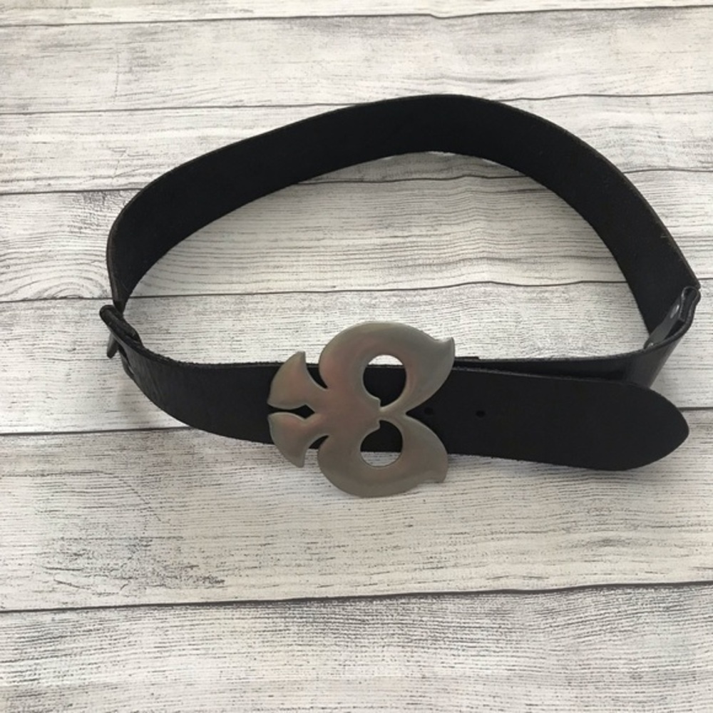 Black Silver Metal Belt Ornamental GAP Leather Medium Size 34